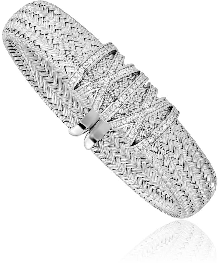 925 Sterling Silver Cubic Zirconia CZ Woven Cuff Bracelet