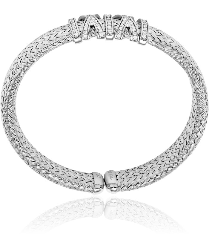 925 Sterling Silver Cubic Zirconia CZ Woven Cuff Bracelet