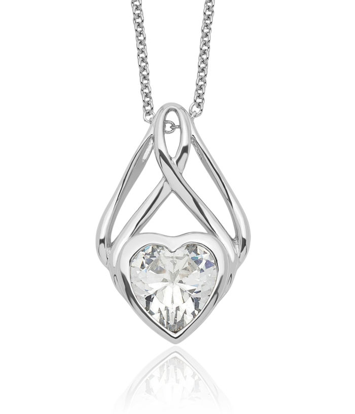 925 Sterling Silver Cubic Zirconia CZ Wrapped Around My Heart Necklace Love Pendant Friendship Charm Chain