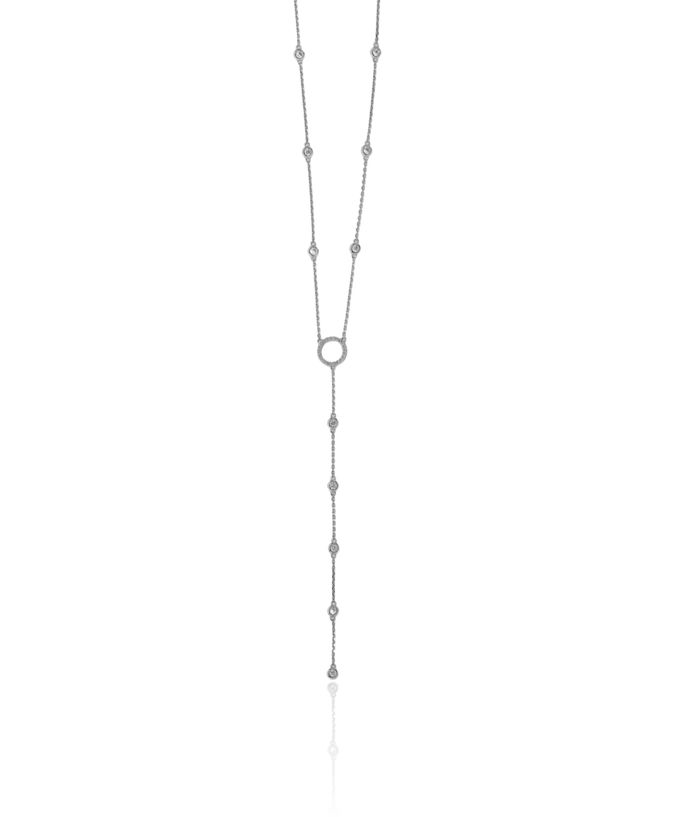 925 Sterling Silver Cubic Zirconia CZ Y Drop Chain Necklace