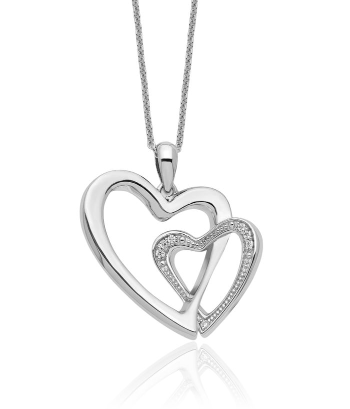 925 Sterling Silver Cubic Zirconia CZ You Me Heart Necklace Love Pendant Friendship Charm Chain