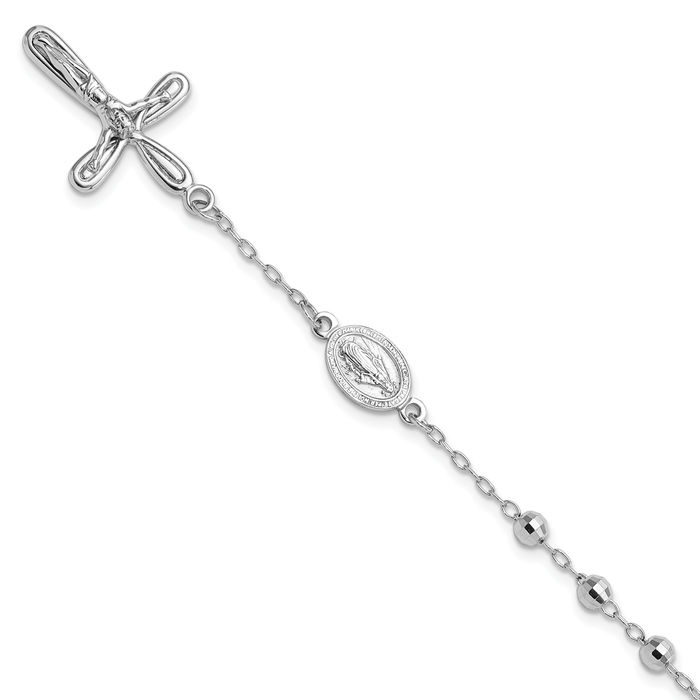 925 Sterling Silver Dangling Holy Cross Ball Rosary Bead Chain Charm Bracelet