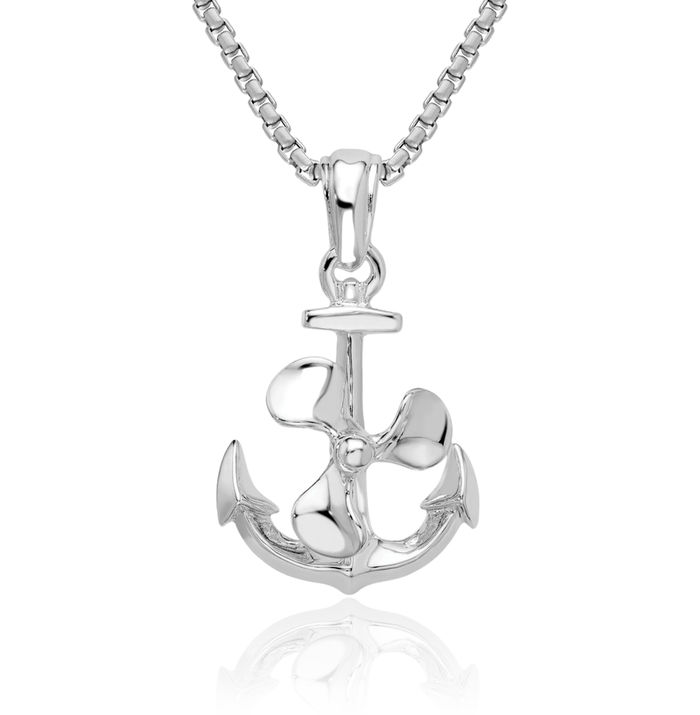 925 Sterling Silver Dangling Anchor Mariner Fishing Boat Propeller Necklace Nautical Charm Pendant