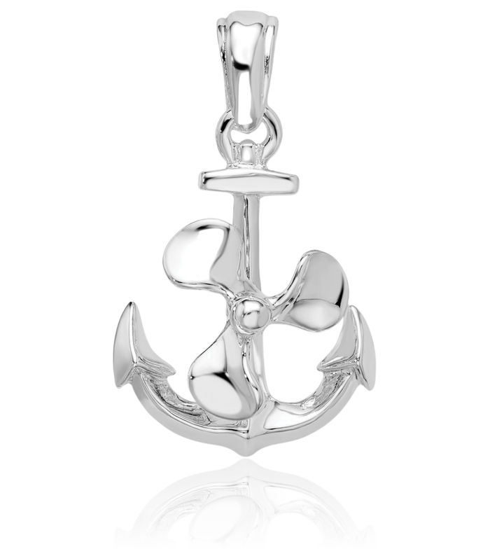 925 Sterling Silver Dangling Anchor Mariner Fishing Boat Propeller Necklace Nautical Charm Pendant