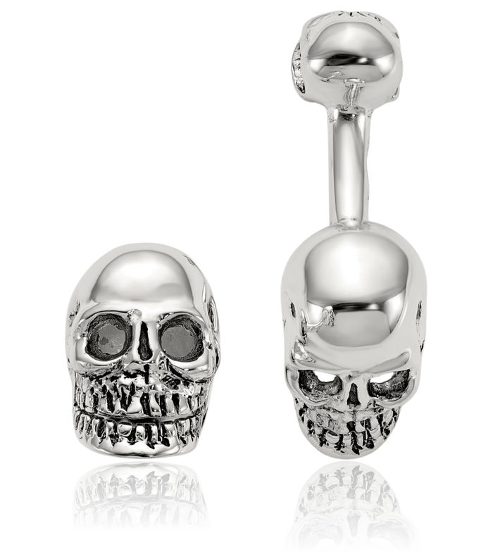 925 Sterling Silver Dangling Vintage Black Ink Skull Cuff Links