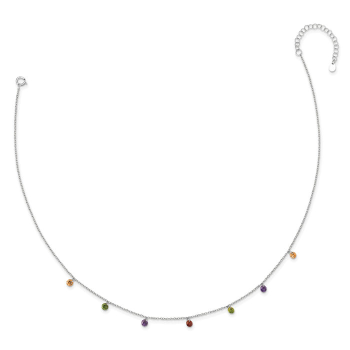 925 Sterling Silver Dangling Multi-color Cubic Zirconia CZ Chain Necklace