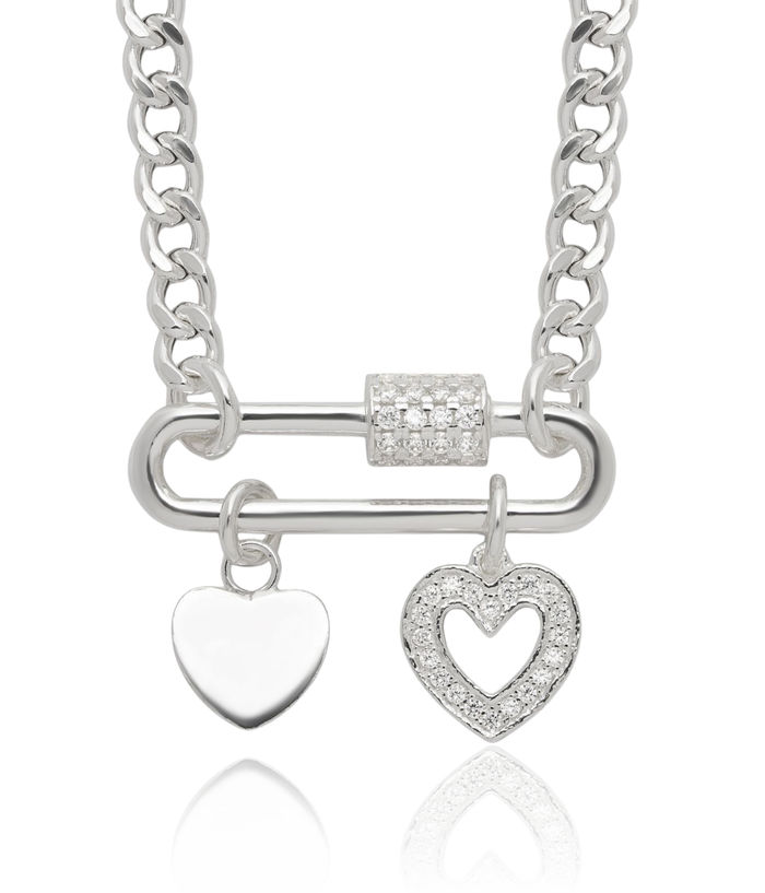 925 Sterling Silver Dangling Cubic Zirconia CZ Heart Necklace Love Pendant Friendship Charm Chain