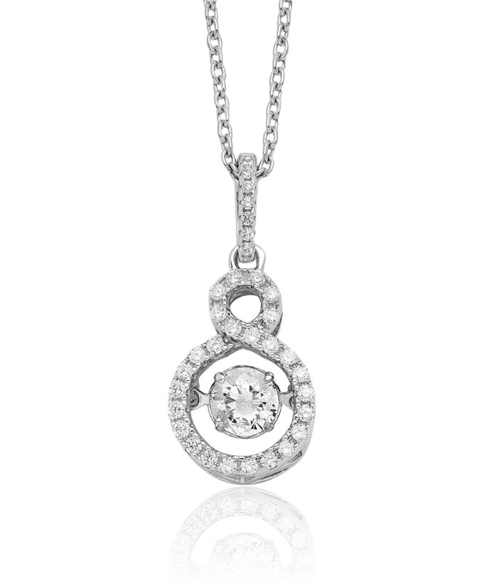 925 Sterling Silver Dangling Cubic Zirconia CZ Infinity Twisted Love Knot Symbol Necklace