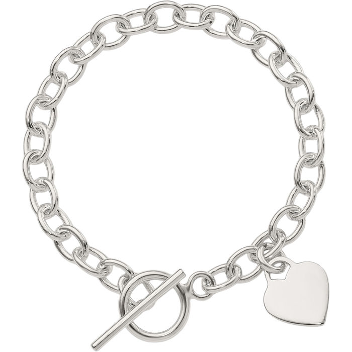 925 Sterling Silver Dangling Engraveable Heart Charm Bracelet