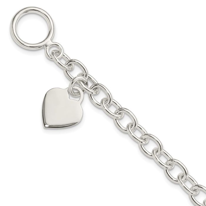 925 Sterling Silver Dangling Engraveable Heart Charm Bracelet