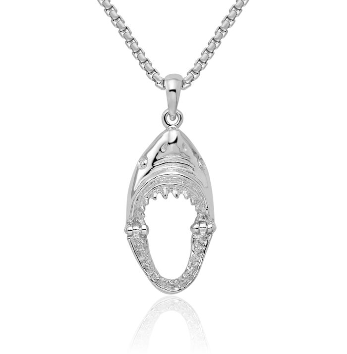 925 Sterling Silver Dangling Shark Head Necklace Chain Pendant Charm