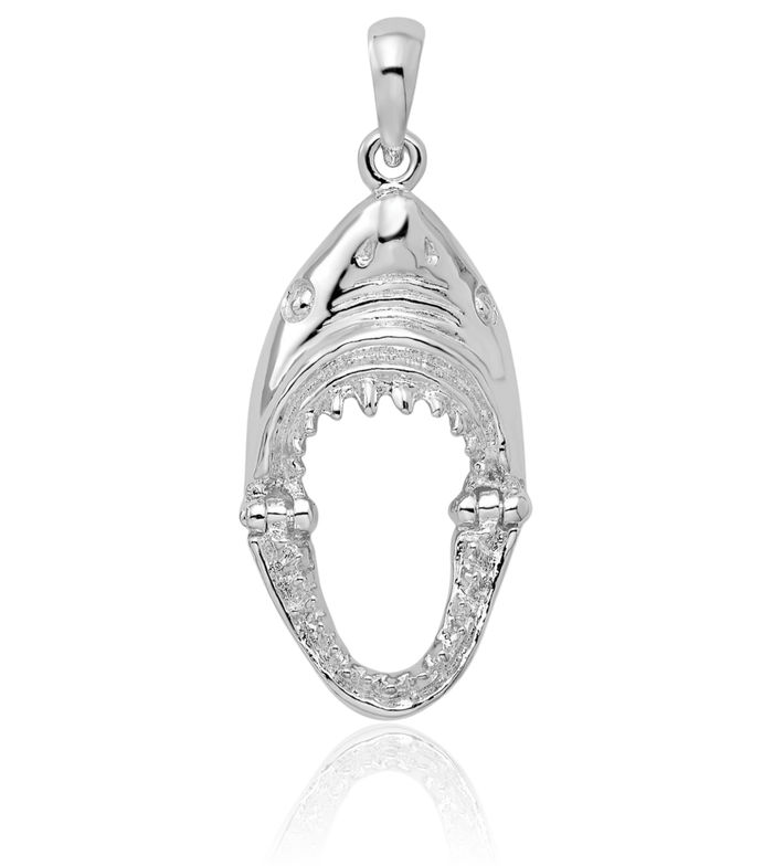 925 Sterling Silver Dangling Shark Head Necklace Chain Pendant Charm