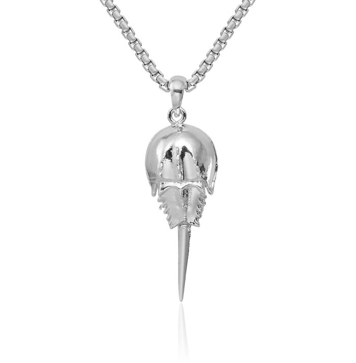 925 Sterling Silver Dangling Tail Lucky Horseshoe Crab Claw Necklace Animal Lover Pendant Equestrian Charm