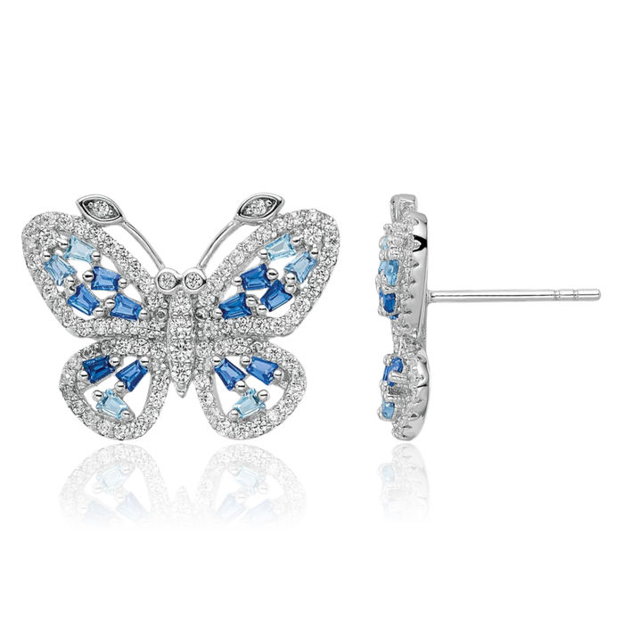 925 Sterling Silver Dark Blue Cubic Zirconia CZ Butterfly Wings Stud Earrings