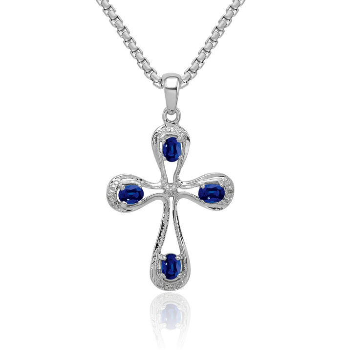 925 Sterling Silver Dark Blue Sapphire Diamond Holy Cross Necklace Religious Chain Pendant Jesus Christ Charm