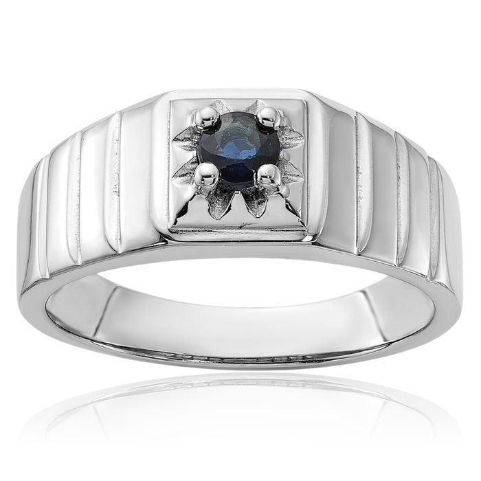 925 Sterling Silver Dark Blue Sapphire Mens Ring Gemstone Band