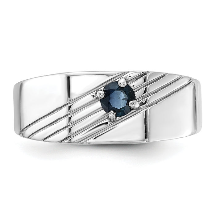 925 Sterling Silver Dark Blue Sapphire Signet Mens Ring Gemstone Band