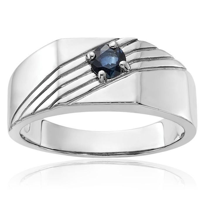 925 Sterling Silver Dark Blue Sapphire Signet Mens Ring Gemstone Band