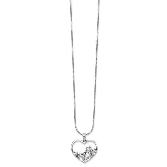 925 Sterling Silver Diamond Heart Flower Chain Necklace