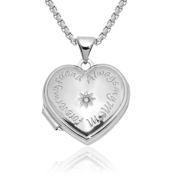 925 Sterling Silver Diamond Always My Mom Heart Personalized Photo Locket Necklace Mama Charm Mother Pendant