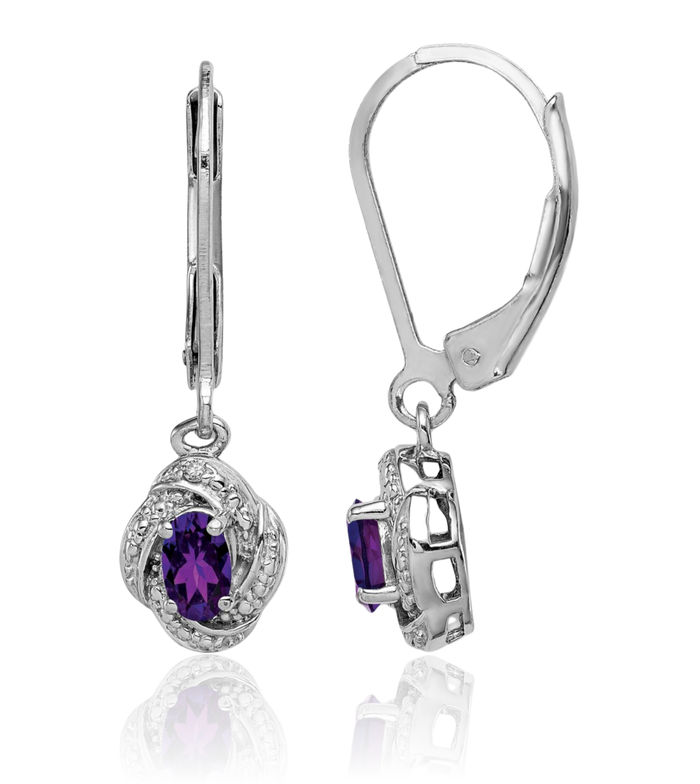925 Sterling Silver Diamond Purple Amethyst Drop Dangle Earrings February Birthstone Jewelry