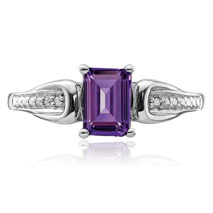 925 Sterling Silver Diamond Purple Amethyst Ring Gemstone Band