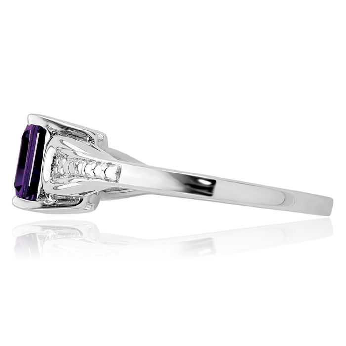925 Sterling Silver Diamond Purple Amethyst Ring Gemstone Band