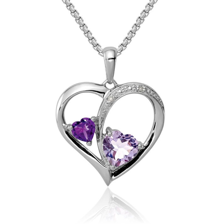 925 Sterling Silver Diamond Purple Amethyst Rose De France Necklace Heart Charm Gemstone Pendant February Birthstone Jewelry