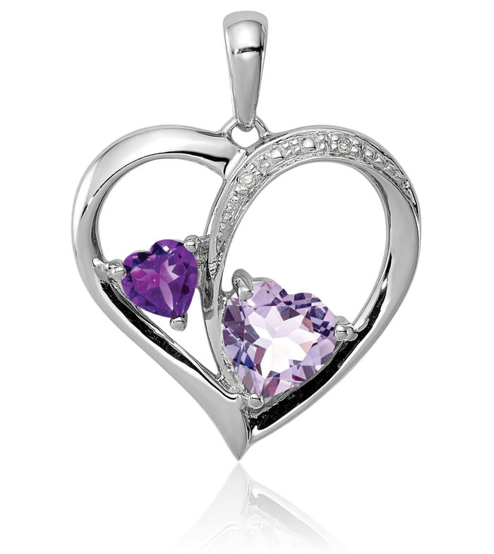 925 Sterling Silver Diamond Purple Amethyst Rose De France Necklace Heart Charm Gemstone Pendant February Birthstone Jewelry