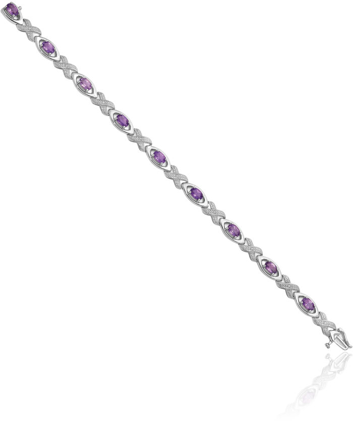 925 Sterling Silver Diamond Purple Amethyst Chain Gemstone Tennis Bracelet