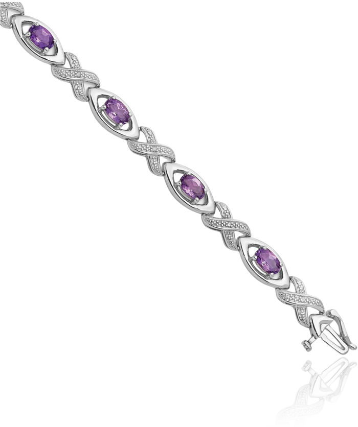 925 Sterling Silver Diamond Purple Amethyst Chain Gemstone Tennis Bracelet