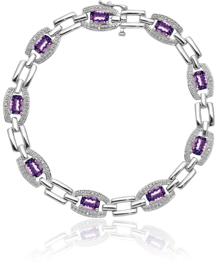 925 Sterling Silver Diamond Purple Amethyst Chain Gemstone Tennis Bracelet