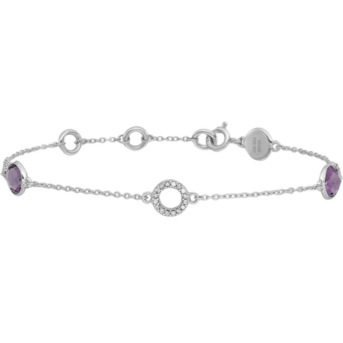 925 Sterling Silver Diamond Purple Amethyst Chain Gemstone Tennis Bracelet