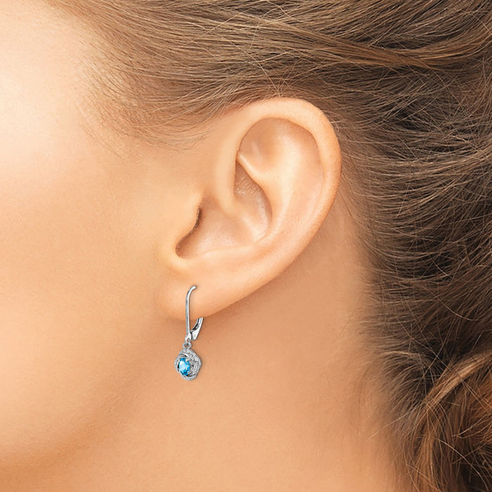 925 Sterling Silver Diamond Swiss Blue Topaz Drop Dangle Earrings December Birthstone Jewelry