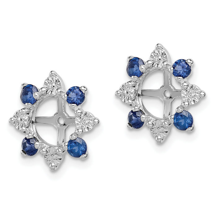 925 Sterling Silver Diamond Lab Blue Sapphire Earring Jackets for Studs September Birthstone Jewelry