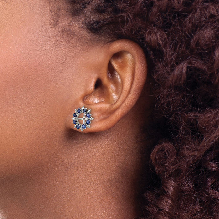 925 Sterling Silver Diamond Lab Blue Sapphire Earring Jackets for Studs September Birthstone Jewelry