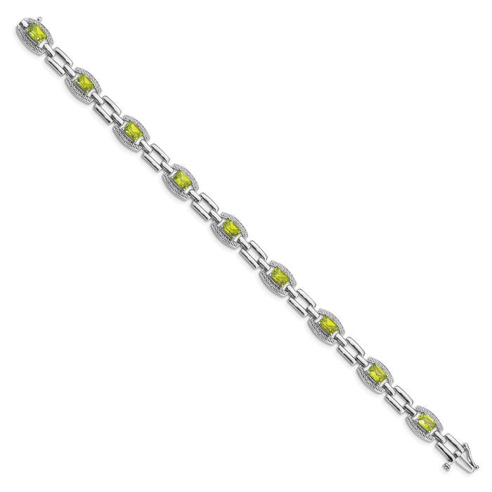 925 Sterling Silver Diamond Green Peridot Chain Gemstone Tennis Bracelet