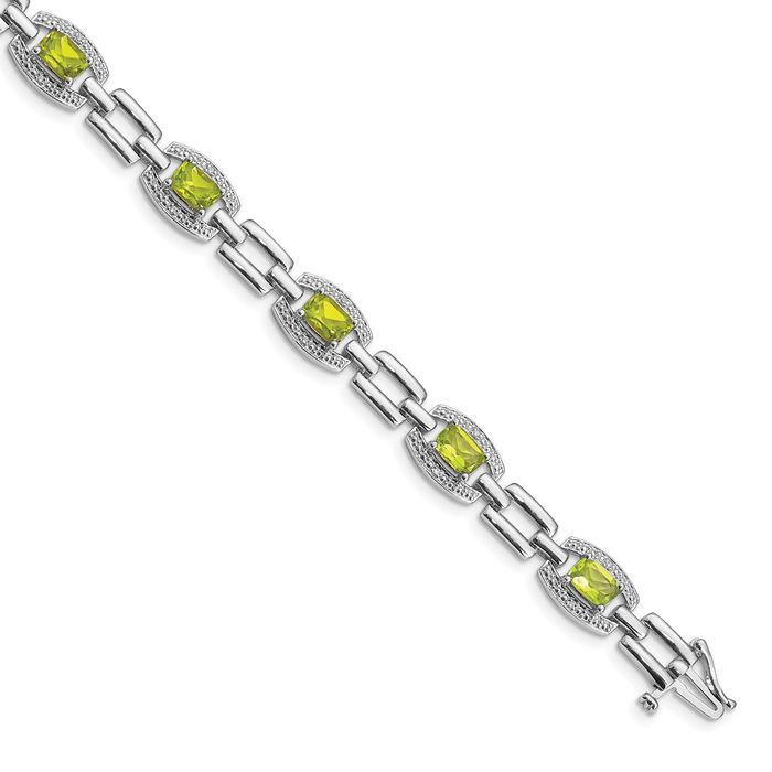 925 Sterling Silver Diamond Green Peridot Chain Gemstone Tennis Bracelet