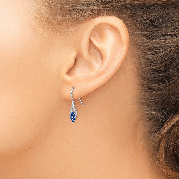 925 Sterling Silver Diamond Blue Sapphire Drop Dangle Earrings