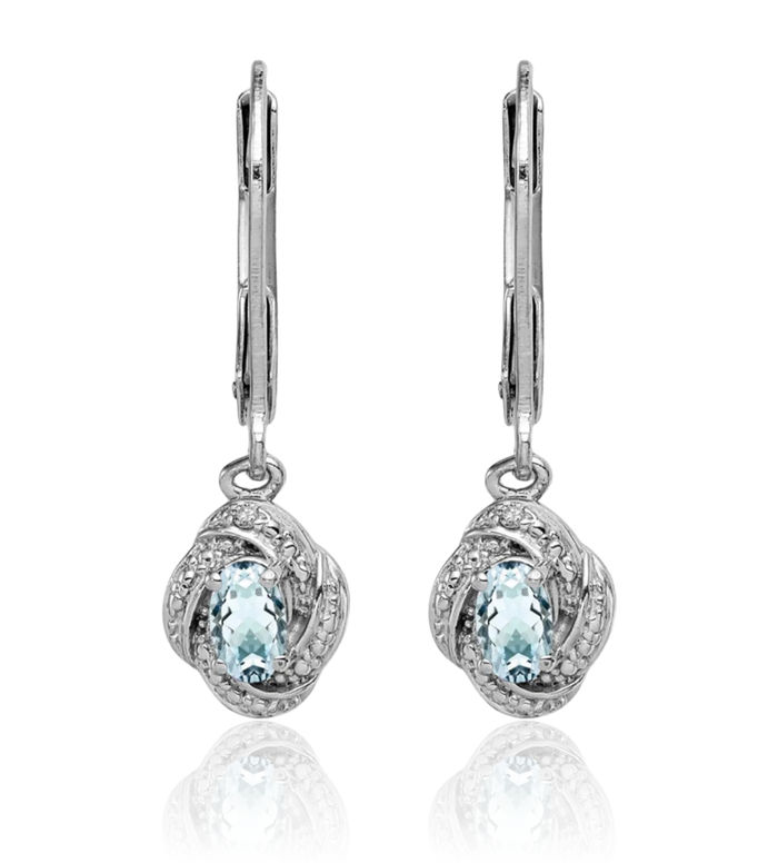 925 Sterling Silver Diamond Blue Aquamarine Drop Dangle Earrings March Birthstone Jewelry