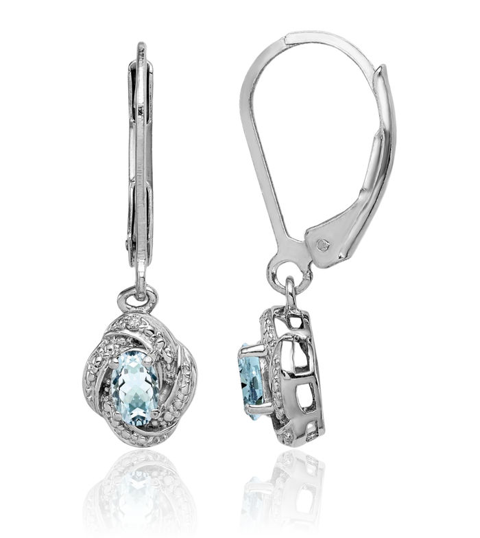 925 Sterling Silver Diamond Blue Aquamarine Drop Dangle Earrings March Birthstone Jewelry