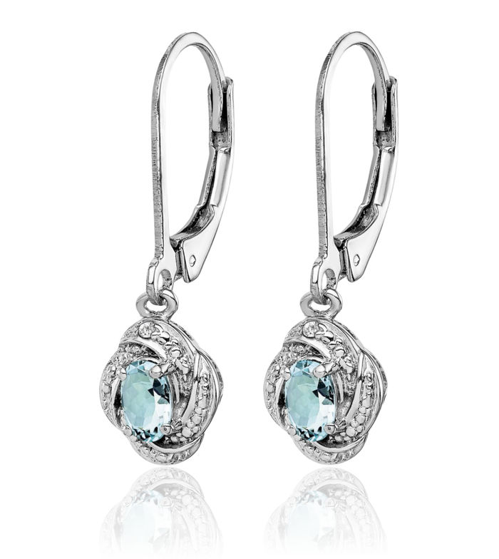 925 Sterling Silver Diamond Blue Aquamarine Drop Dangle Earrings March Birthstone Jewelry