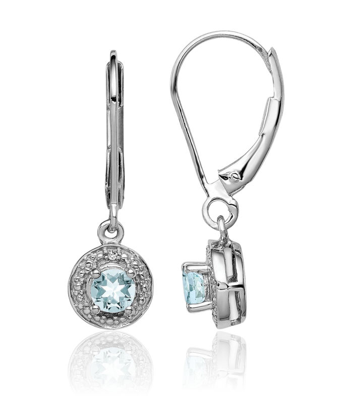 925 Sterling Silver Diamond Blue Aquamarine Drop Dangle Earrings March Birthstone Jewelry