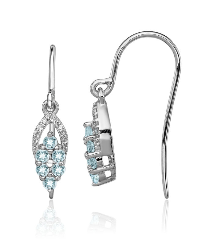 925 Sterling Silver Diamond Blue Aquamarine Drop Dangle Earrings March Birthstone Jewelry