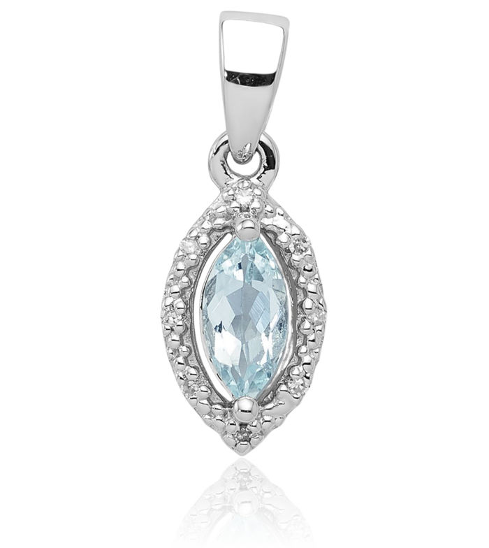 925 Sterling Silver Diamond Blue Aquamarine Necklace Charm Gemstone Pendant