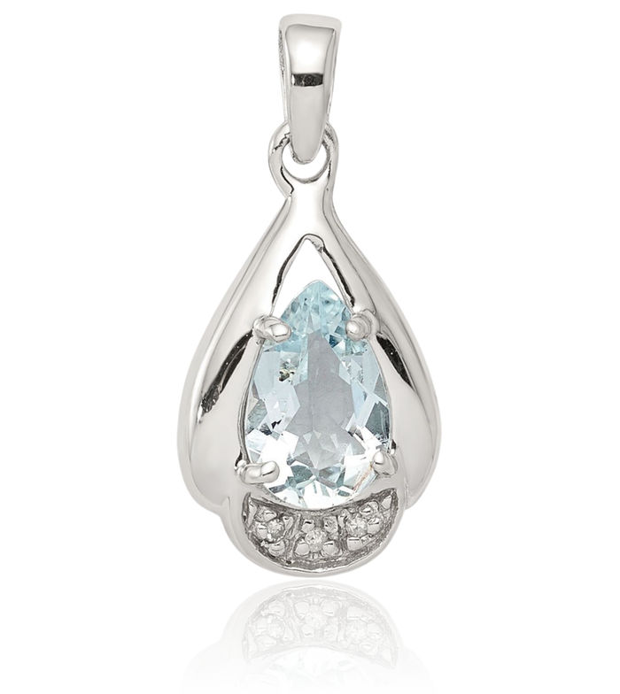 925 Sterling Silver Diamond Blue Aquamarine Necklace Charm Gemstone Pendant