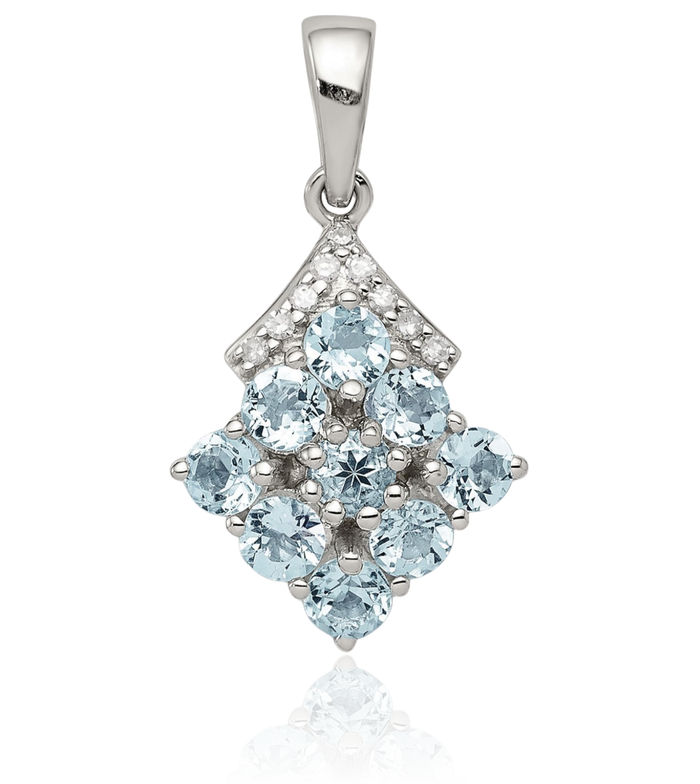 925 Sterling Silver Diamond Blue Aquamarine Necklace Charm Gemstone Pendant