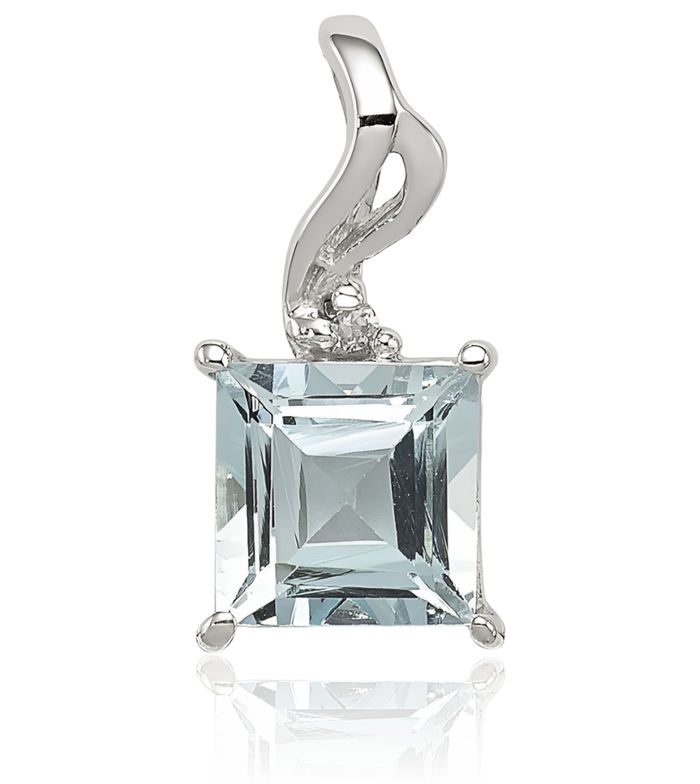 925 Sterling Silver Diamond Blue Aquamarine Square Necklace Charm Gemstone Pendant