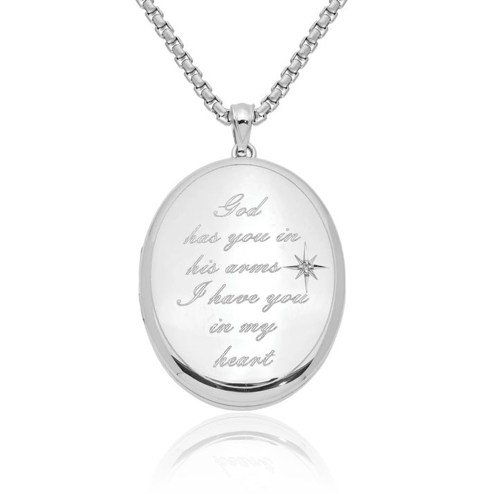 925 Sterling Silver Diamond Ash Holder Oval Personalized Photo Locket Cremation Necklace Memorial Charm Urn Pendant