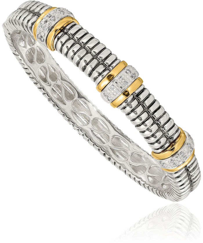 925 Sterling Silver Vintage Diamond Bangle Bracelet